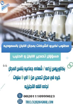 مطلول مسؤؤل تصدير لمنتجات الحليب والالبان